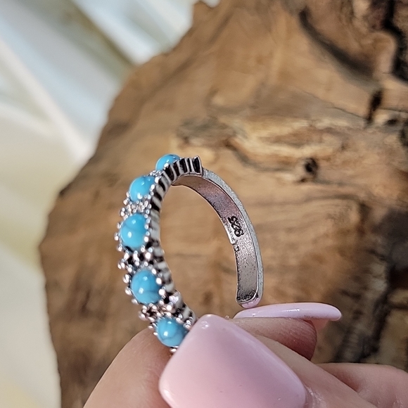 💥FLASH SALE💥Rustic Turquoise Half Hoop Earrings, S925 - Picture 4 of 8